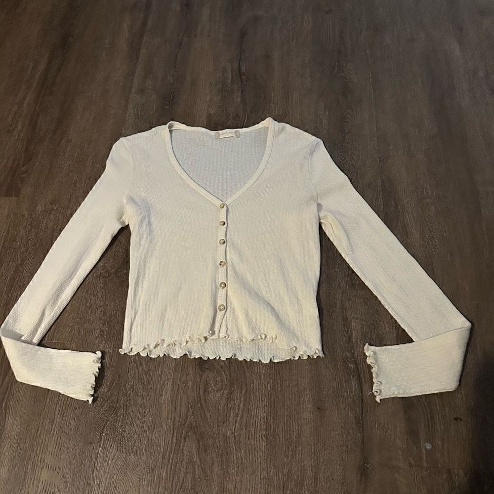 Altard State Women’s Cream Color Button Up Thermal Textured Cotton Shirt Size M